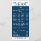 Slimline winkelrestaurant voor vissen en chips menu (Voorkant)