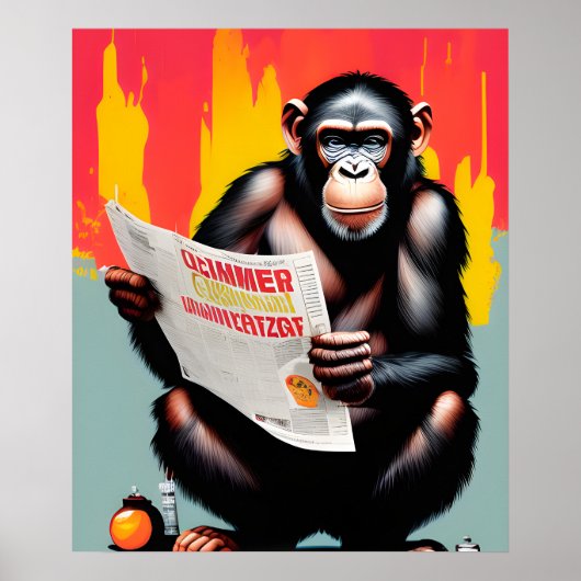 Slimme Aap Poster Aangepaste Chimpansee Muurkunst (Voorkant)