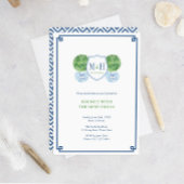 Slimme blauwe en groene monogram-brunch met pasget kaart