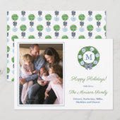 Slimme Blauwe Witte Groene Gemberpot Ornamenten Fo Feestdagenkaart (Voorkant / Achterkant)