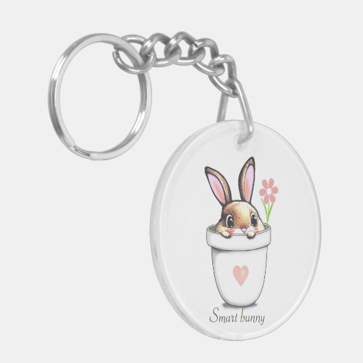 Slimme Bunny in een Plant met ventilator en hart Sleutelhanger (Voorkant Links)
