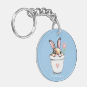 Slimme Bunny met ventilator en hart op lichtblauw Sleutelhanger (Voorkant Links)