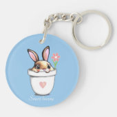 Slimme Bunny met ventilator en hart op lichtblauw Sleutelhanger (Achterkant)