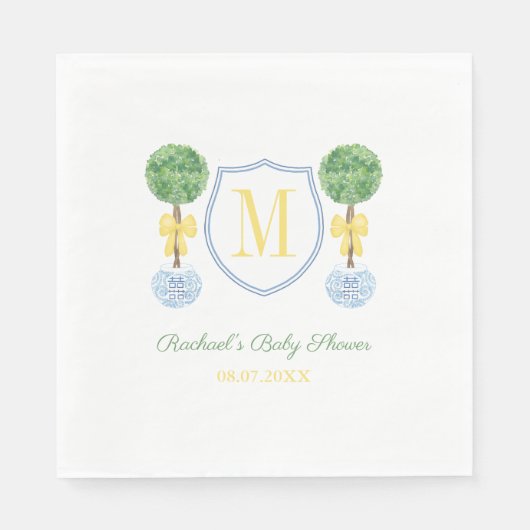 Slimme Buxus Monogram Baby- of Trouwfeestje Servet (Voorkant)