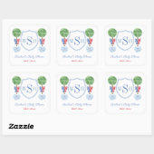 Slimme Buxus Monogram Wapen Huwelijksfeest Favorie Vierkante Sticker (Vel)