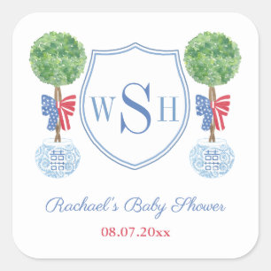 Slimme Buxus Monogram Wapen Huwelijksfeest Favorie Vierkante Sticker