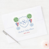Slimme Buxus Monogram Wapen Trouw Bruidsfeest Favo Vierkante Sticker (Envelop)