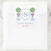 Slimme Buxus Monogram Wapen Trouw Bruidsfeest Favo Vierkante Sticker (Tas)