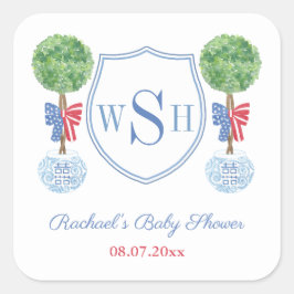 Slimme Buxus Monogram Wapenschild Trouw Shower Fav Vierkante Sticker