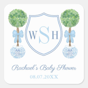 Slimme Familie Monogram Wapenschild Buxus Topiary  Vierkante Sticker