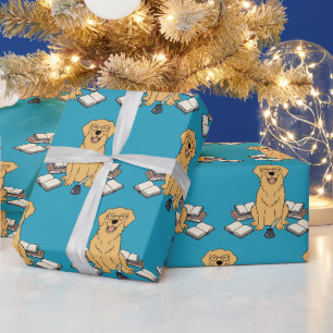 Slimme Gouden Retriever Boekliefhebber Blauw Ontwe Cadeaupapier
