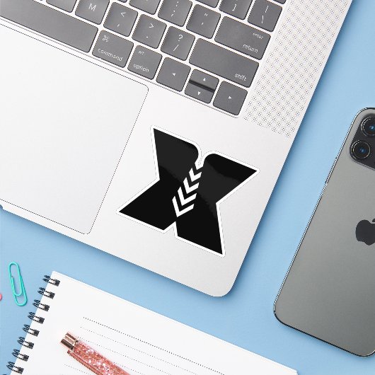 Slimme Grappige Letter X Monogram Sticker (Laptop met iPhone)