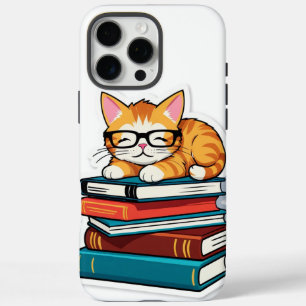 Slimme kat op een stapel iPhone 16 pro max hoesje
