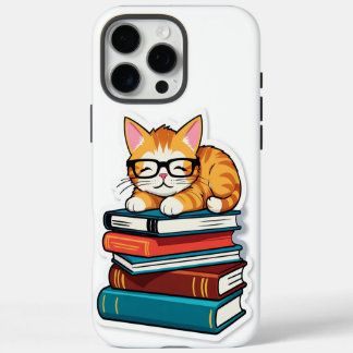 Slimme kat op een stapel iPhone 16 pro max hoesje