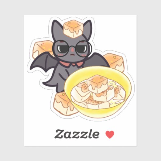 Slimme Kawaii Vleermuis met Tofu Kom Sticker (Vel)
