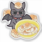 Slimme Kawaii Vleermuis met Tofu Kom Sticker (Voorkant)