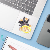 Slimme Kawaii Vleermuis met Tofu Kom Sticker (Laptop met iPhone)