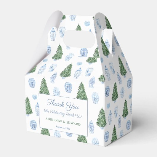 Slimme kerstboomblauwe witte Ornamenten bruiloft Bedankdoosjes (Voorkant Zijde)