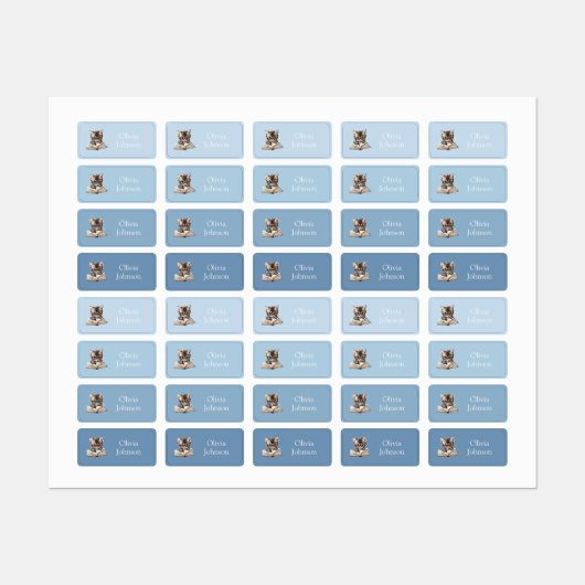 Slimme Kitten met Blauwe Naam Bril Labels (Vel)