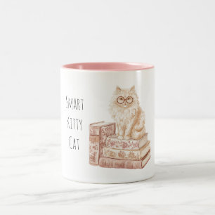 Slimme Kitty Kat Bril Roze Boeken Tweekleurige Koffiemok