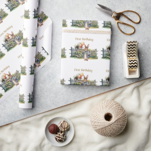 Slimme konijn eerste verjaardag cadeaupapier (Crafts)