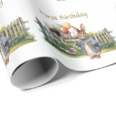 Slimme konijn eerste verjaardag cadeaupapier (Rol Hoek)