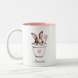 Slimme konijn met bloem & hart tweekleurige koffiemok