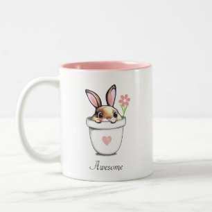 Slimme konijn met bloem & hart tweekleurige koffiemok