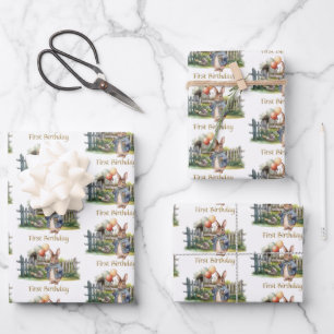 Slimme konijn met grote buik Eerste verjaardag Inpakpapier Vel