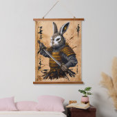 Slimme Konijn Samurai Warrior - Japanse inkt stijl Hangend Wandkleed (Slaapkamer)