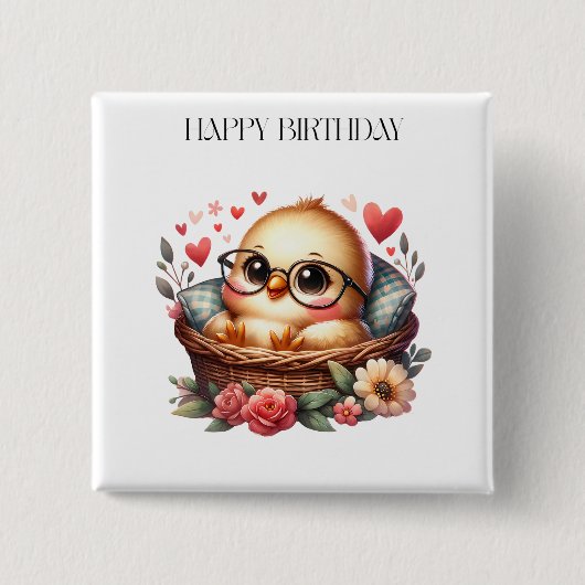 Slimme Kuiken Verjaardag Vierkante Button 5,1 Cm (Voorkant)