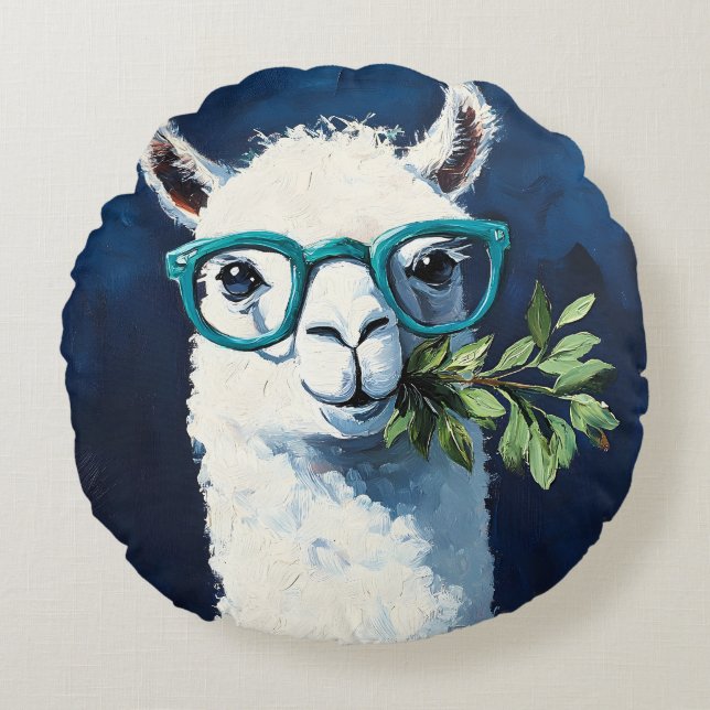 Slimme Lama Chic Rond Kussen (Voorkant)