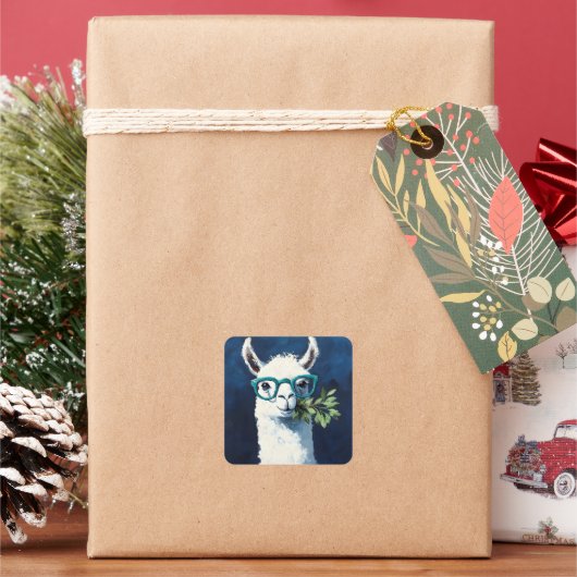 Slimme Lama Chic Vierkante Sticker (Feestdagen)