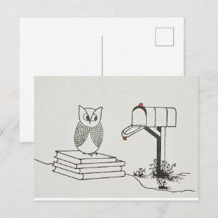 Slimme Owl wacht op Stapel van Boeken voor Één of  Briefkaart
