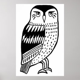 Slimme Owl zwarte lijn op wit tekenen Poster