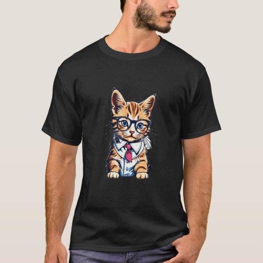 Slimme schoolkat met bril t-shirt (Voorkant)
