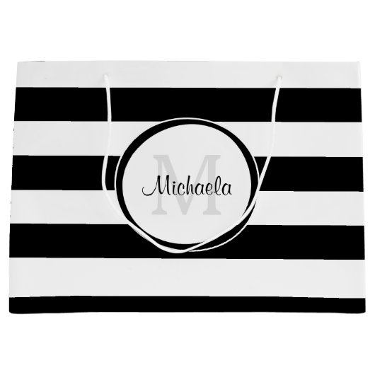 Slimme, Solid Black en White Stripes met monogram Groot Cadeauzakje (Voorkant)