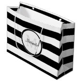 Slimme, Solid Black en White Stripes met monogram Groot Cadeauzakje (Voorkant Gekanteld)