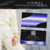 Slimme Zwart Blauw Gebogen Decorlijnen met QR-Code Visitekaartje