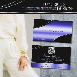 Slimme Zwart Blauw Gebogen Decorlijnen met QR-Code Visitekaartje