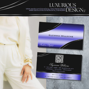 Slimme Zwart Blauw Gebogen Decorlijnen met QR-Code Visitekaartje