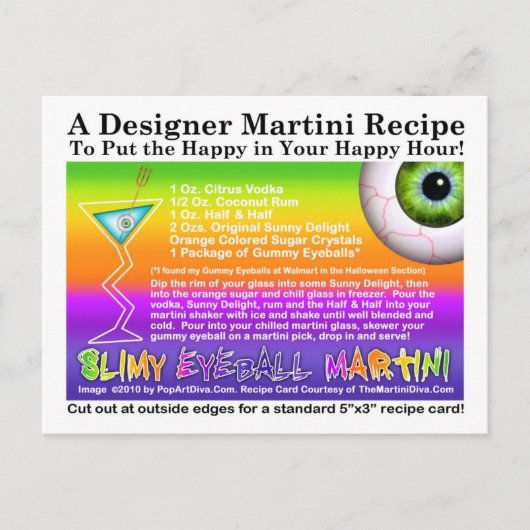 Slimy Eyeball Halloween Martini Recept Briefkaart (Voorkant)