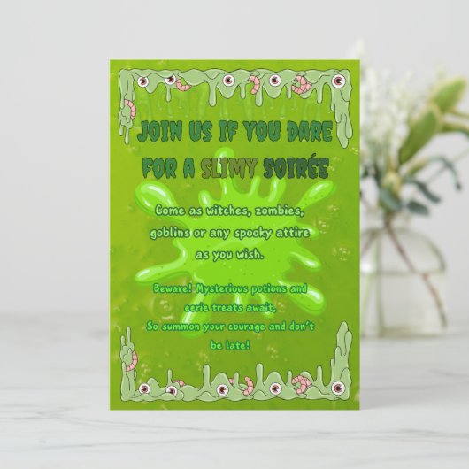 Slimy Halloween Invitation Kaart (Staand voorkant)