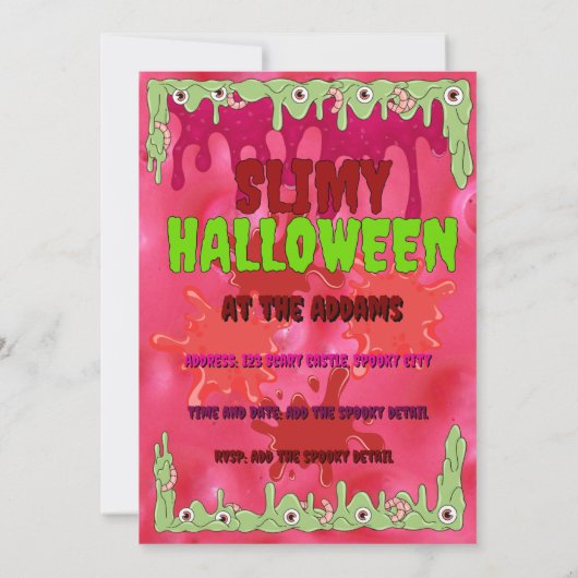 Slimy Halloween Invitation Kaart (Achterkant)