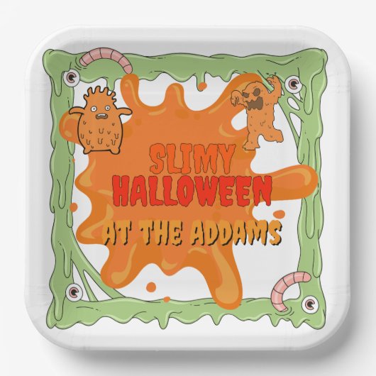 Slimy Halloween met vrienden Papieren Bord (Voorkant)