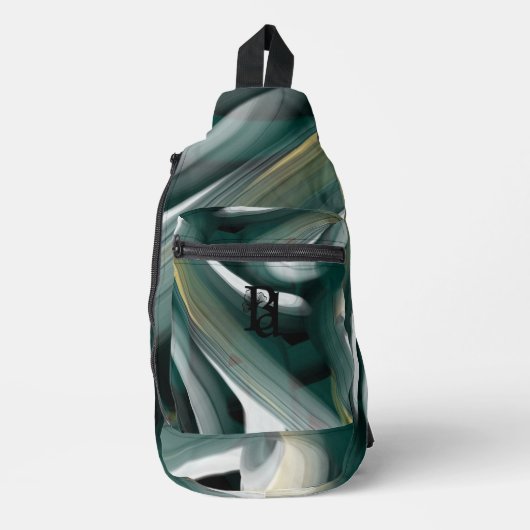 Sling Bag Trend Abstract Art Zwart Wit Groen (Voorkant)