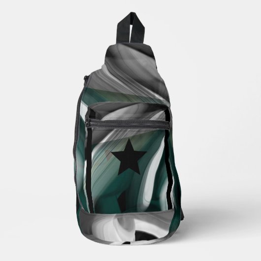 Sling Bag Trend Abstract Art Zwart Wit Groen (Voorkant)
