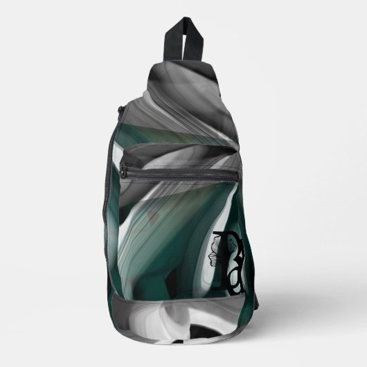 Sling Bag Trend Abstract Art Zwart Wit Groen (Voorkant)