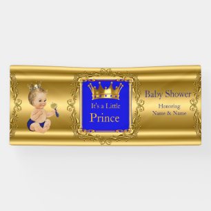 Slinger Prins Baby Shower Blauw Goud Blond Jongen Spandoek