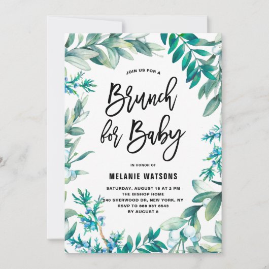 Slinger van Bladeren en Bessen Baby Shower Brunch Kaart (Voorkant)